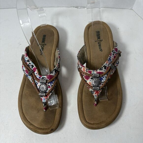 Minnetonka Sandals Womens Size 7 Silverthorne Slip On Wedge Thong Flip Flop G1 - Picture 4 of 11